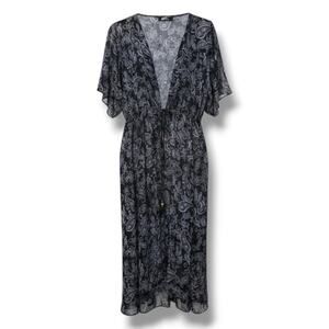 CURE Women’s Black Purple Paisley Sheer Tie Front Kimono Cardigan – Size XL